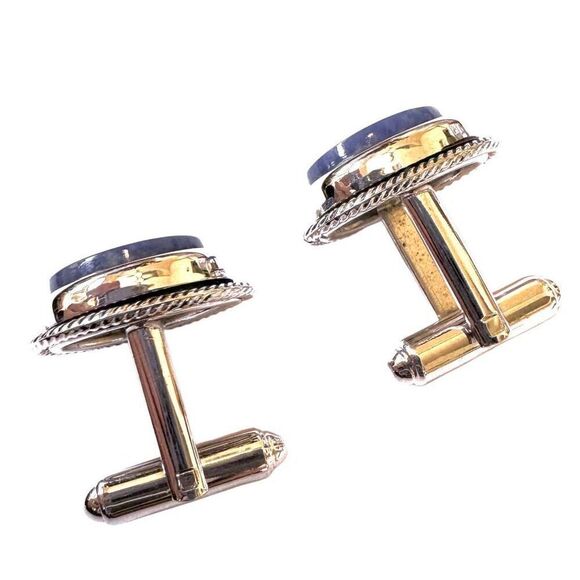 Silver tone oval    Blue stone cufflinks - Picture 4 of 6